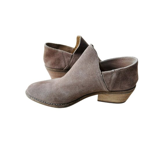 Lucky Brand 7.5M Camel Suede Western Cowgirl Glam Ankle Booties Stacked Heel - Picture 3 of 10